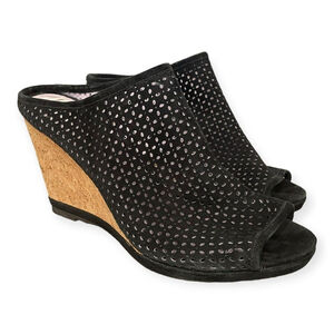 Johnston & Murphy Womens 10 Meagan Wedge Mule Open Toe Cork Heel Leather Black